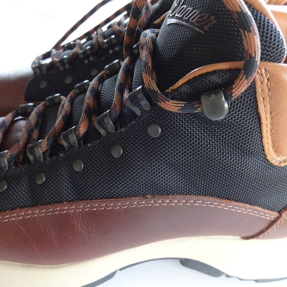 Danner men's size 7D, boots, Tortoise Brown leather black fabric, rubber outsole - Picture 12 of 16